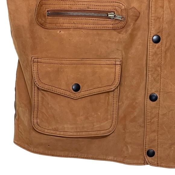 ORVIS Cognac Suede Leather Sportsman Munitions Snap Front Outdoors Vest  Medium - Picture 6 of 13